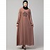 Embroidery abaya with contrast piping sleeves- Skin color